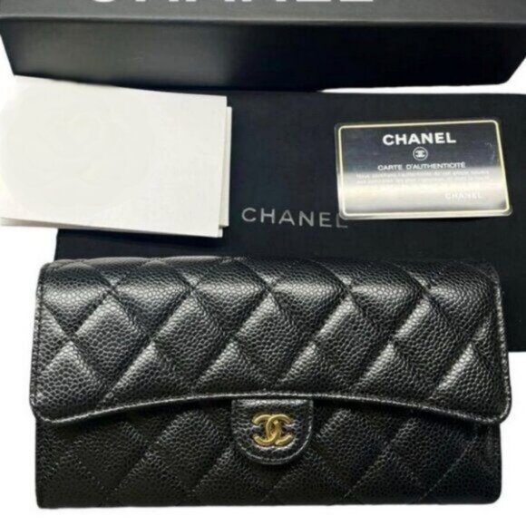 Authentic CHANEL CC Classic Caviar Flap Wallet Quilted Leather Chain Purse Black - Picture 2 of 16